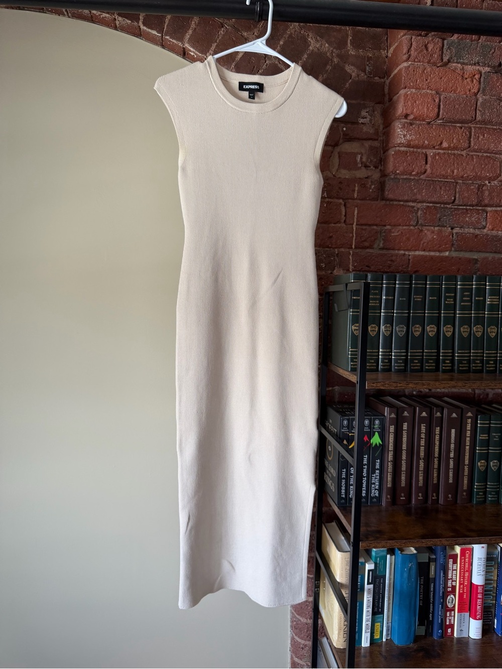 Express Cream Ribbed Sleeveless Maxi Dress